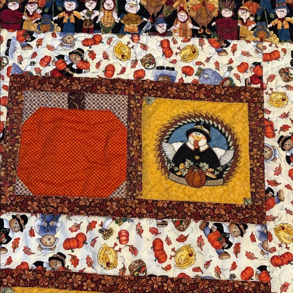 Patchwork Autumn Quilt with Harvest Motifs - Picture 4 of 6
